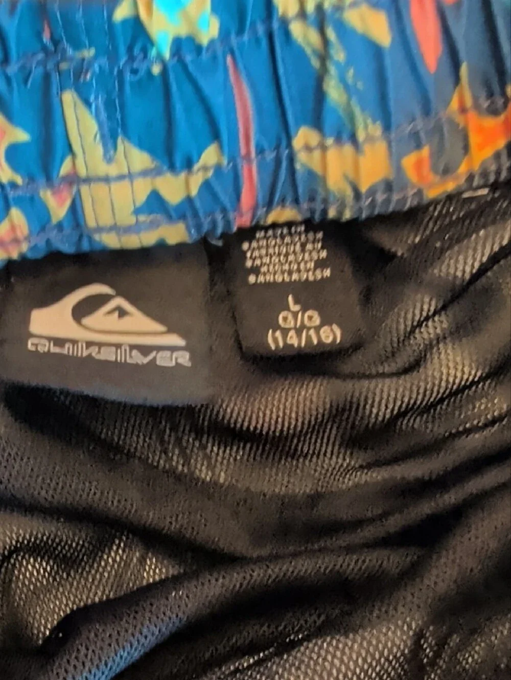 Quiksilver Youth Swim Shorts with Blue, Yellow & Orange Graphic Waistband